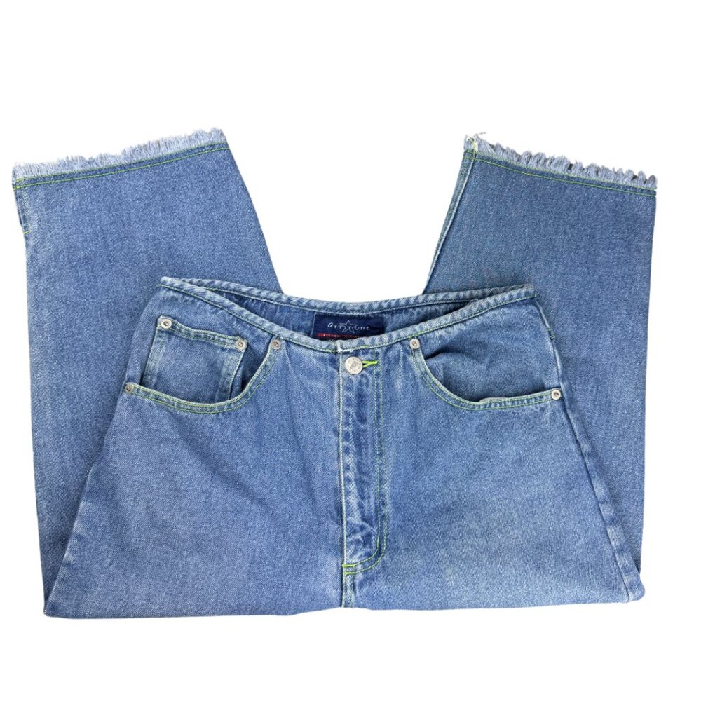 Y2K Low Rise Attitude Brand Light Wash Denim Capris Raw Hem